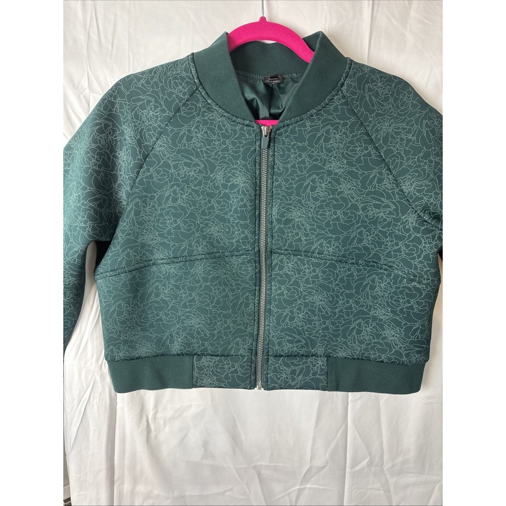 Balance Athletica Flight Crop Bomber Jacket in Deep Sea Size Medium Green Floral - Picture 2 of 6